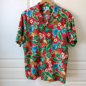 RJC Men's Red Tropical Pineapple Hibiscus Short Sleeve Shirt Size XL